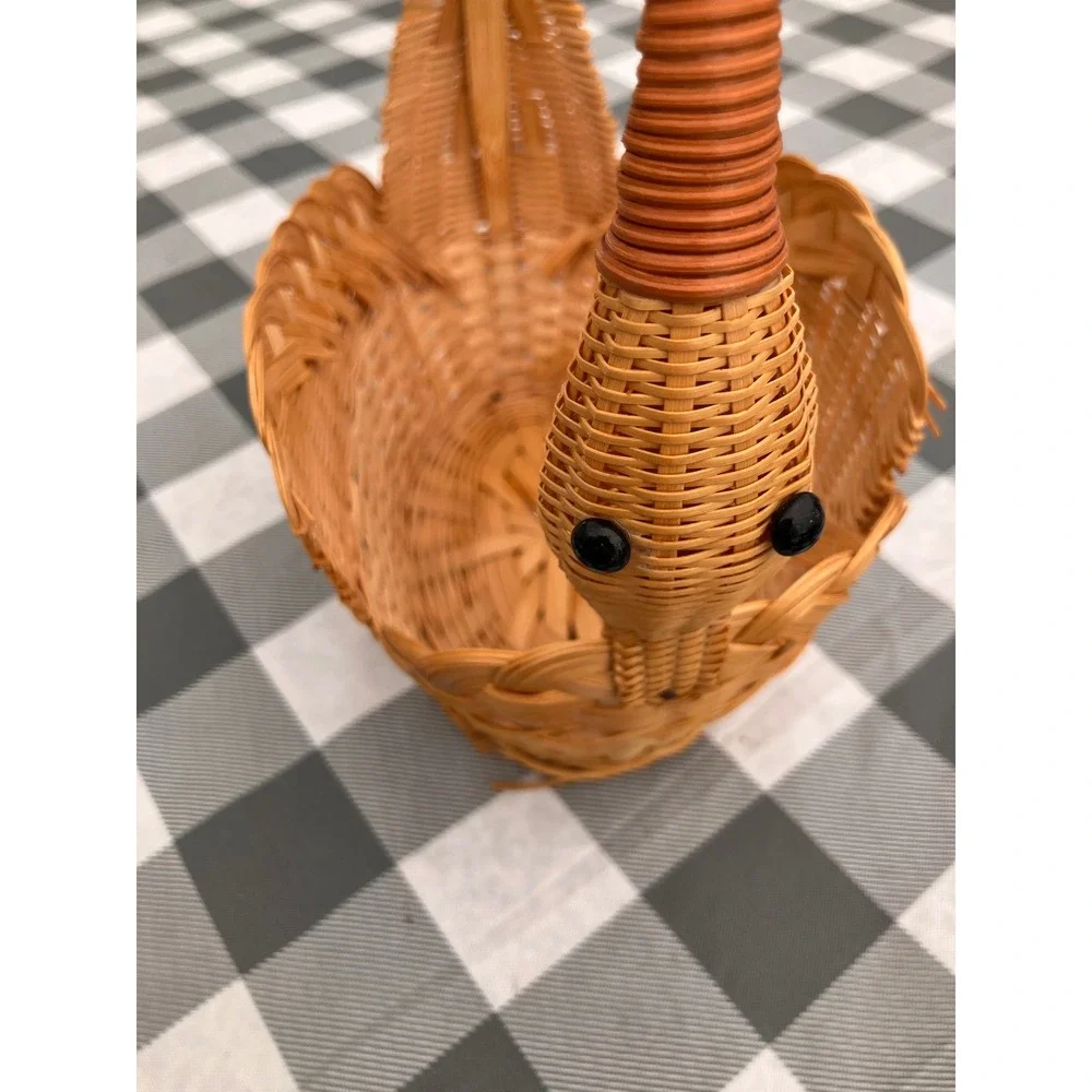 Swan Wicker Basket OS Tan Woven Rattan Decorative Animal Handle